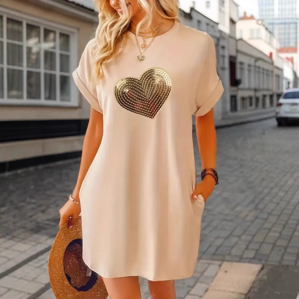 Damen Freizeitkleid mit funkelndem Herzmotiv Sovae