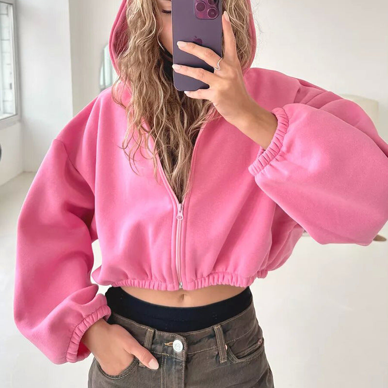 Damen cropped Kapuzenpullover mit voluminösen Ärmeln Sovae