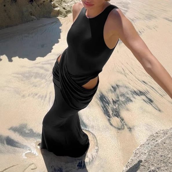 Damen Elegantes Maxikleid mit raffiniertem Wickeldetail und seitlichen Cut-Outs Sovae