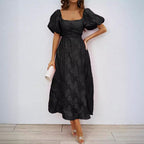 Damen elegantes Abendkleid mit Puffärmeln und floralen Stickereien Sovae