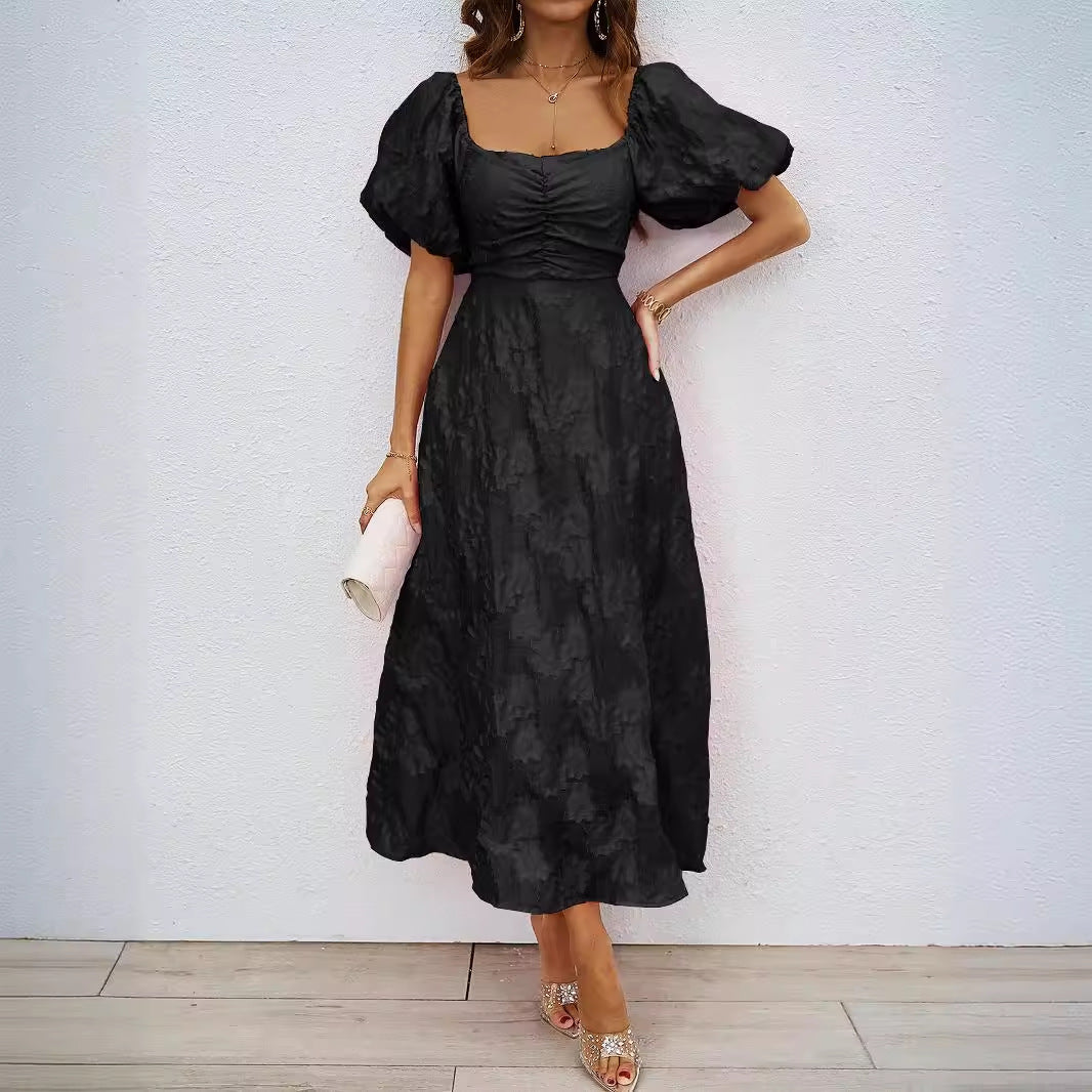 Damen elegantes Abendkleid mit Puffärmeln und floralen Stickereien Sovae