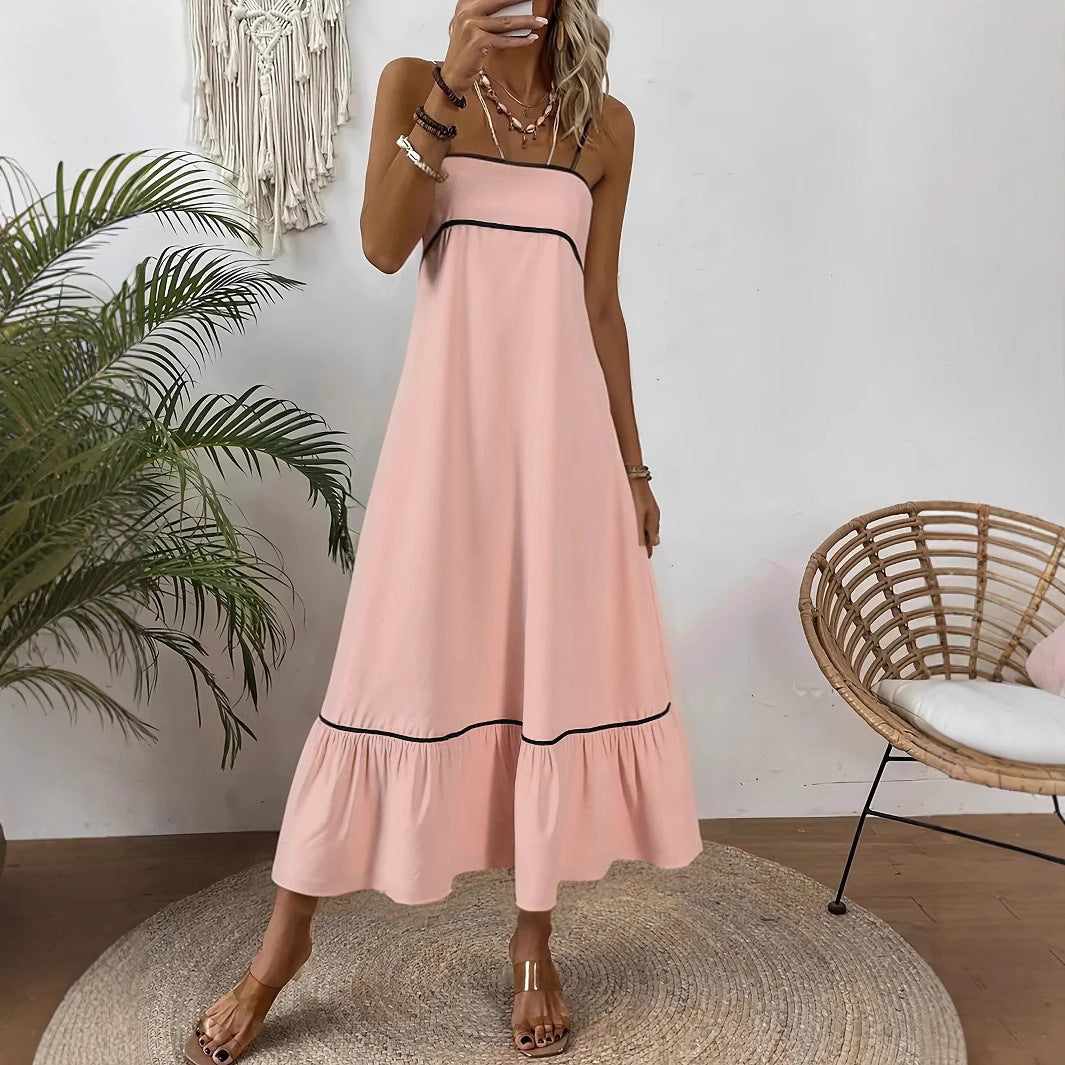 Damen luftiges Maxikleid mit kontrastierenden Säumen Sovae