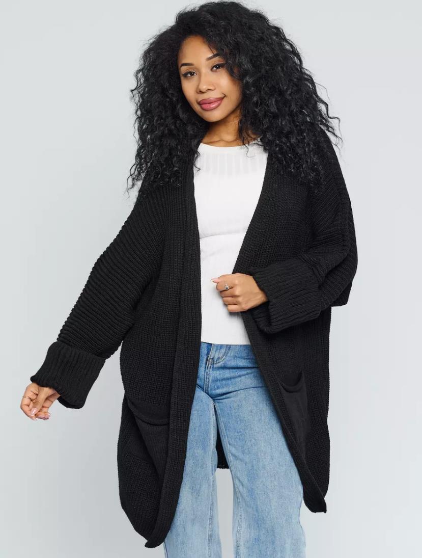 Damen Oversized Strickjacke mit großen Taschen und bequemen Rippenärmeln Sovae