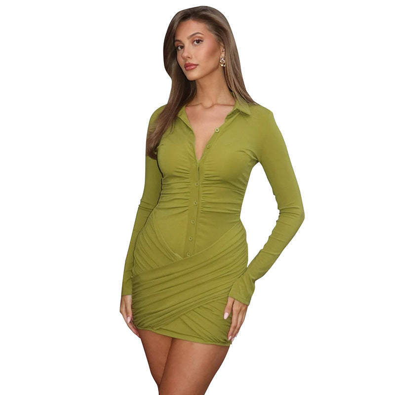 Damen Figurbetontes Hemdblusenkleid mit Raffung Sovae