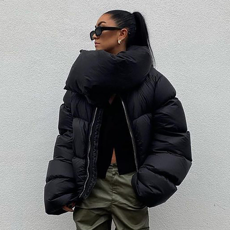 Damen modische Oversized Daunenjacke mit hochgezogenem Kragen Sovae