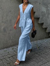 Damen eleganter und luftiger Hosenanzug mit tiefem V-Ausschnitt Sovae