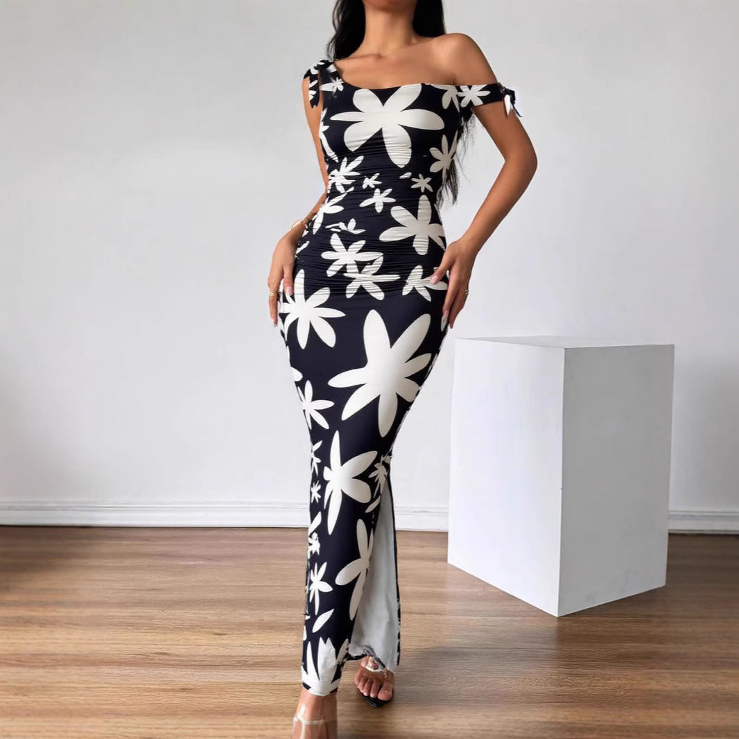 Damen elegantes Maxikleid mit floralem Muster und Schlitz Sovae