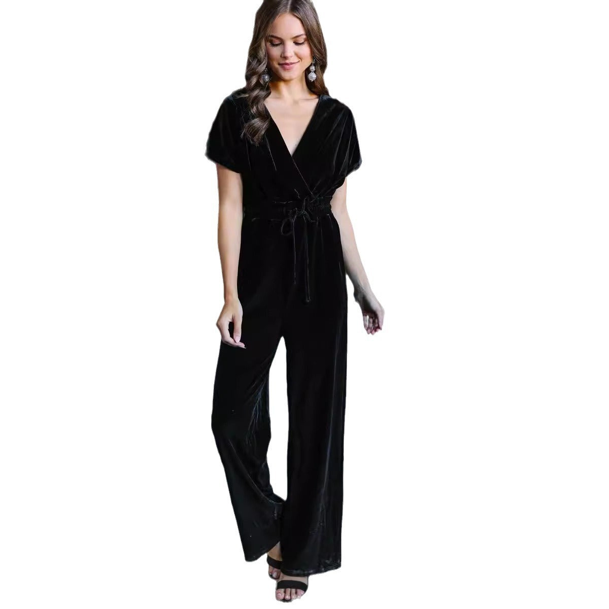 Damen eleganter Samt-Jumpsuit mit taillierter Passform Sovae