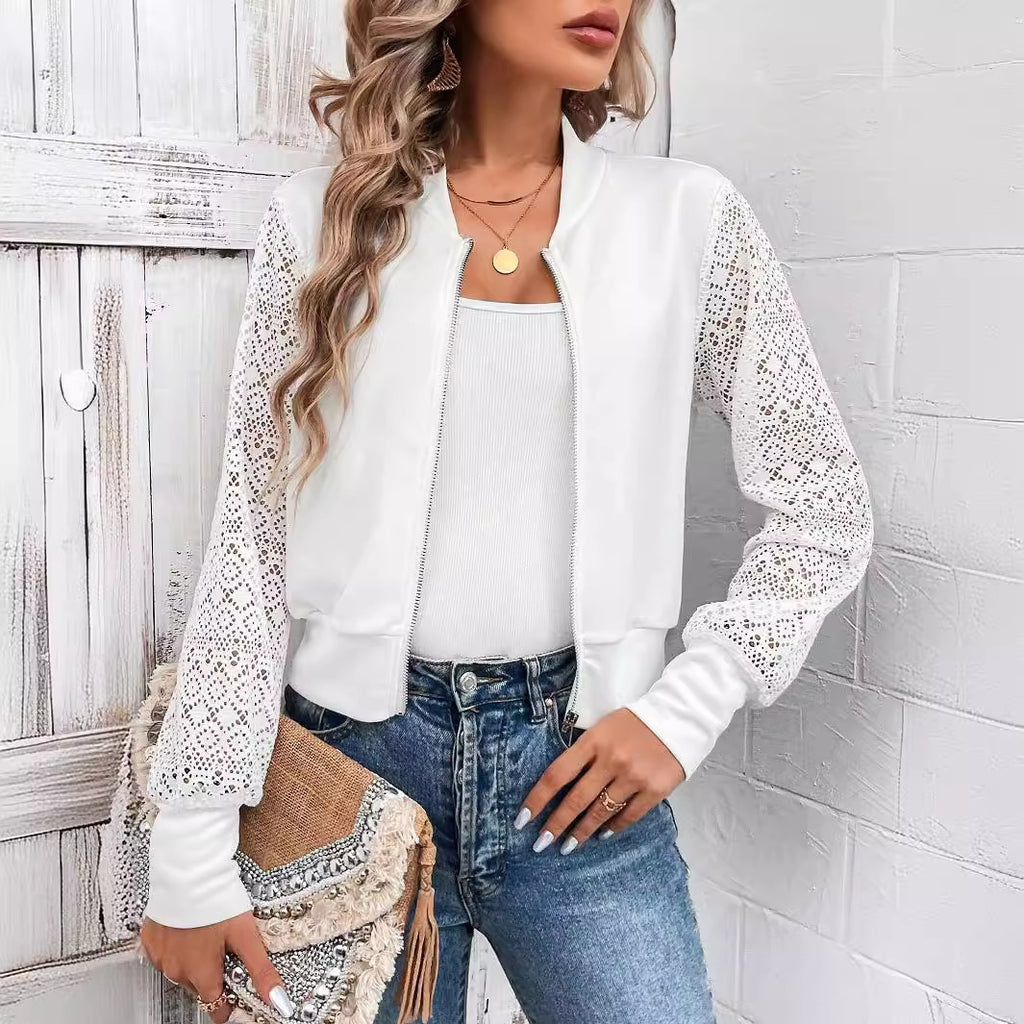 Damen Modejacke mit floralen Spitzeneinsätzen Sovae