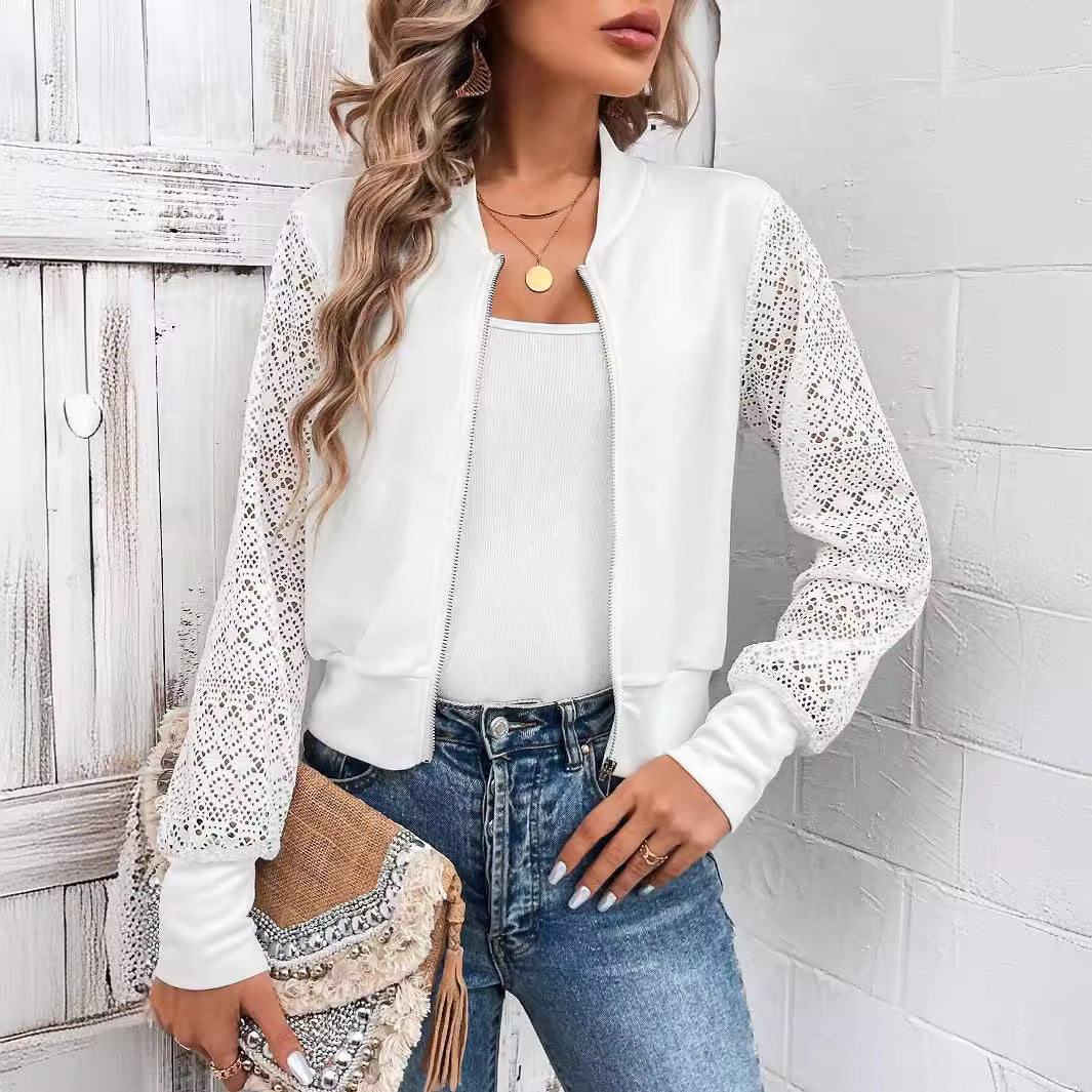 Damen Modejacke mit floralen Spitzeneinsätzen Sovae