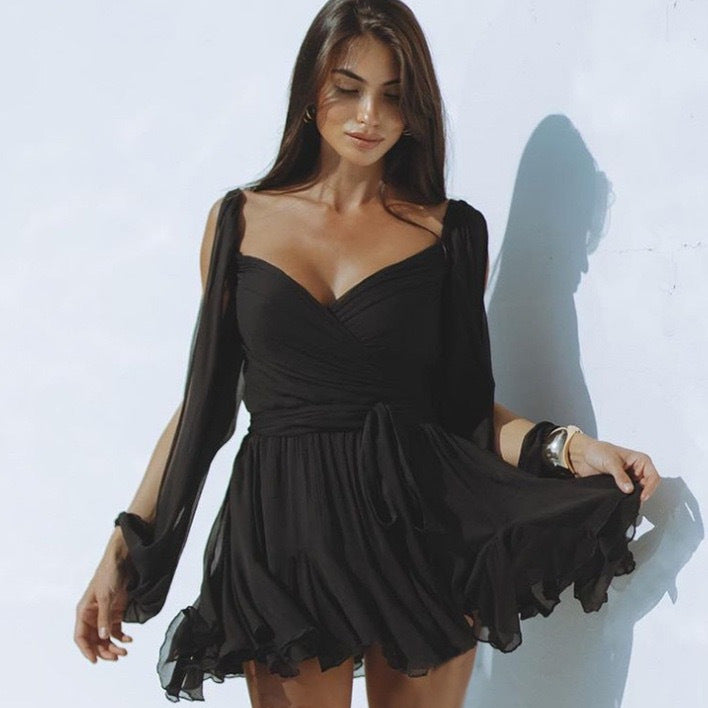 Damen luftiges Strandkleid mit langen, transparenten Ärmeln Sovae