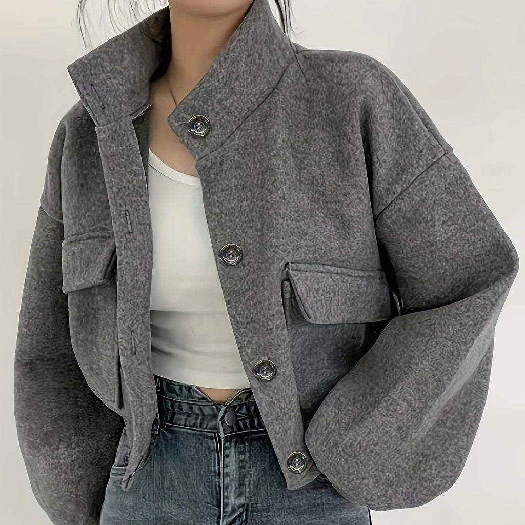 Damen kurze Fleecejacke mit praktischen Taschen Sovae
