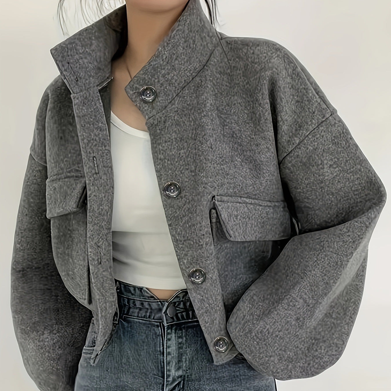 Damen kurze Fleecejacke mit praktischen Taschen Sovae