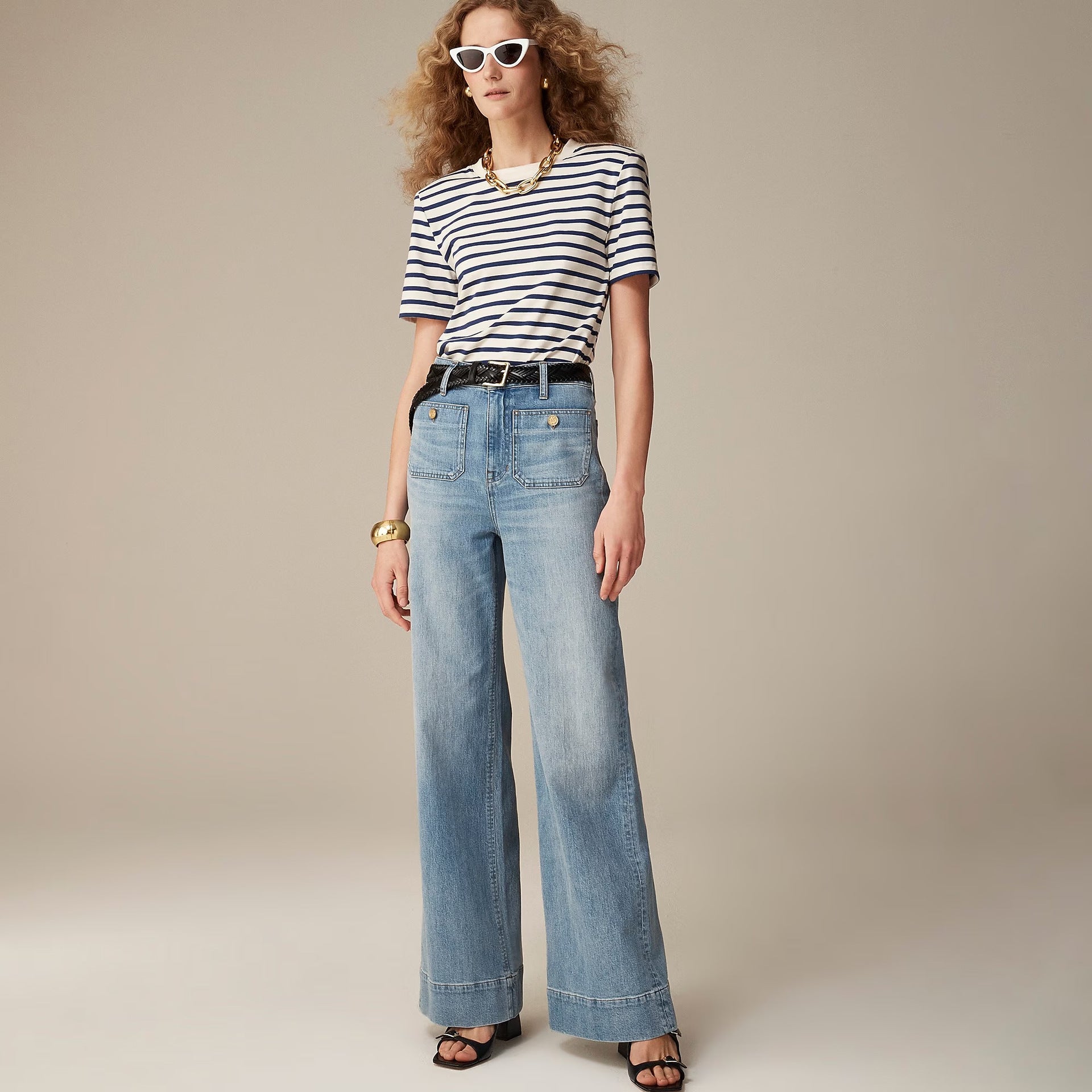 Damen Weit geschnittene Jeans mit hohem Bund und klassischen Taschen Sovae