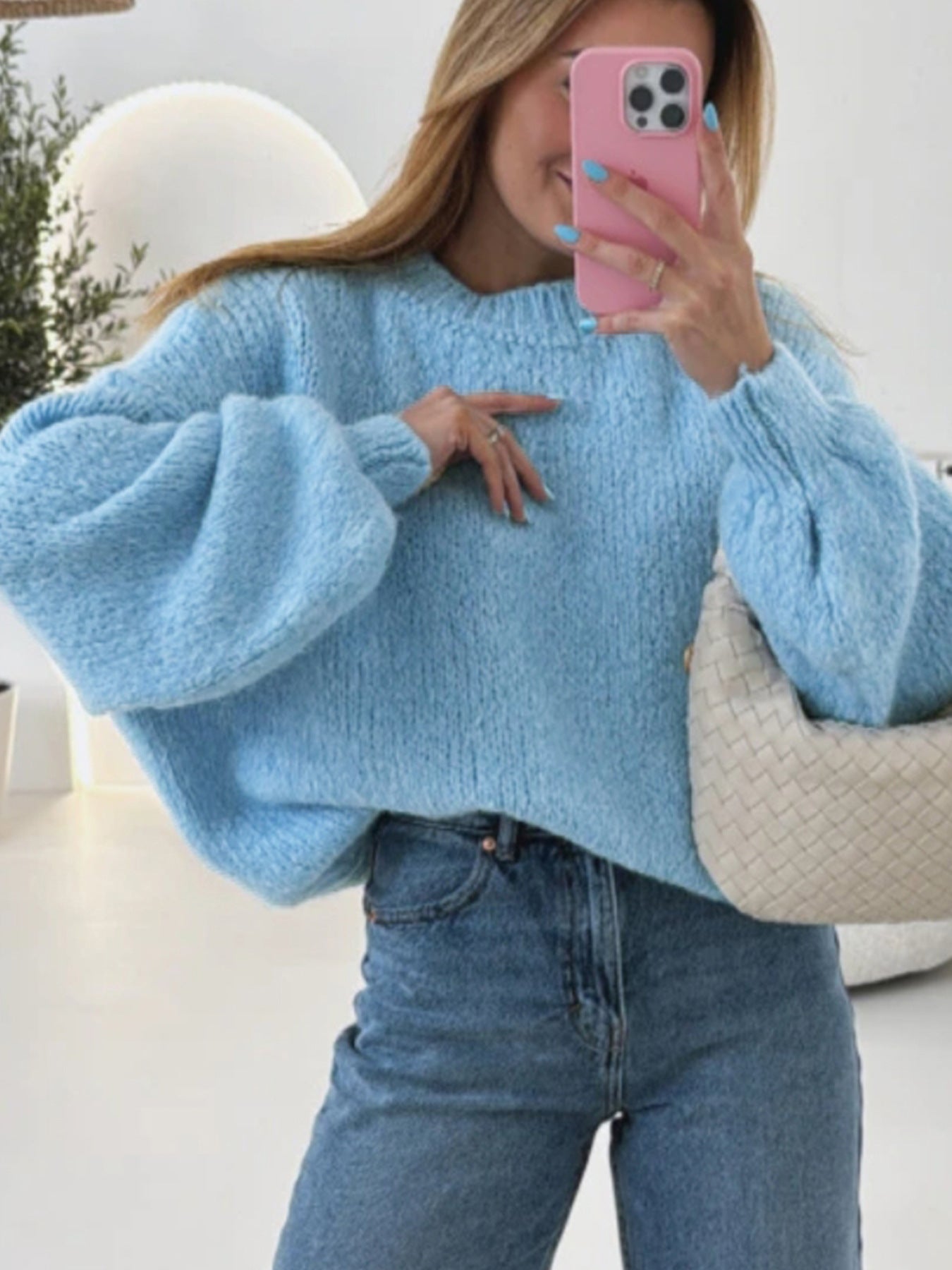 Damen kuscheliger Pullover mit voluminösen Ärmeln und strukturiertem Design Sovae