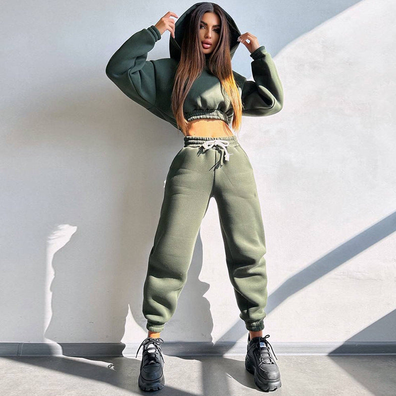 Damen modisches und lässiges cropped Sweatshirt und Jogginghose Set Sovae