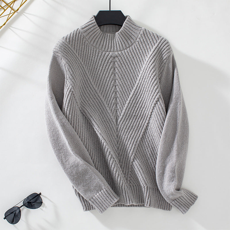 Damen modischer Strickpullover mit hochschließendem Kragen und V-Design Sovae
