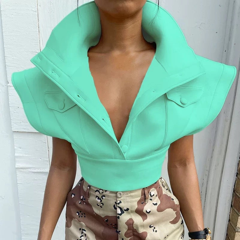 Damen Cropped Blazer mit oversized Kragen Sovae