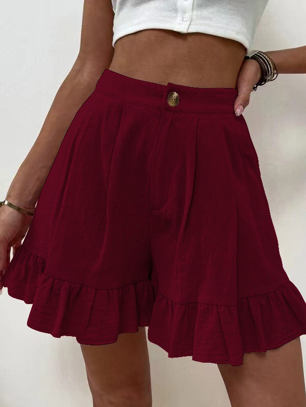 Damen Volant-Shorts mit elastischem Bund und seitlichen Taschen Sovae