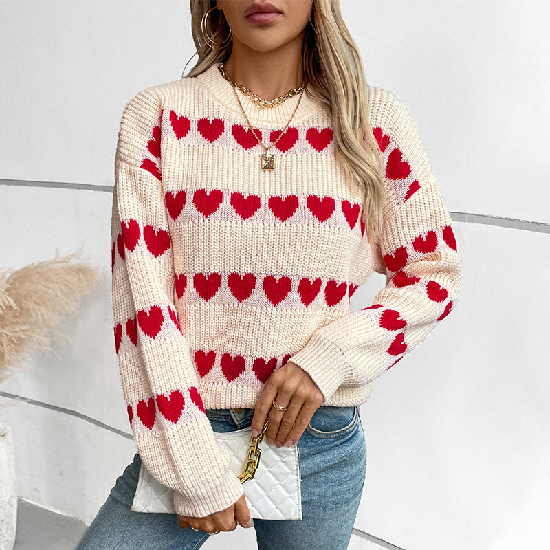 Damen kuscheliger Pullover mit Herzchenmuster Sovae