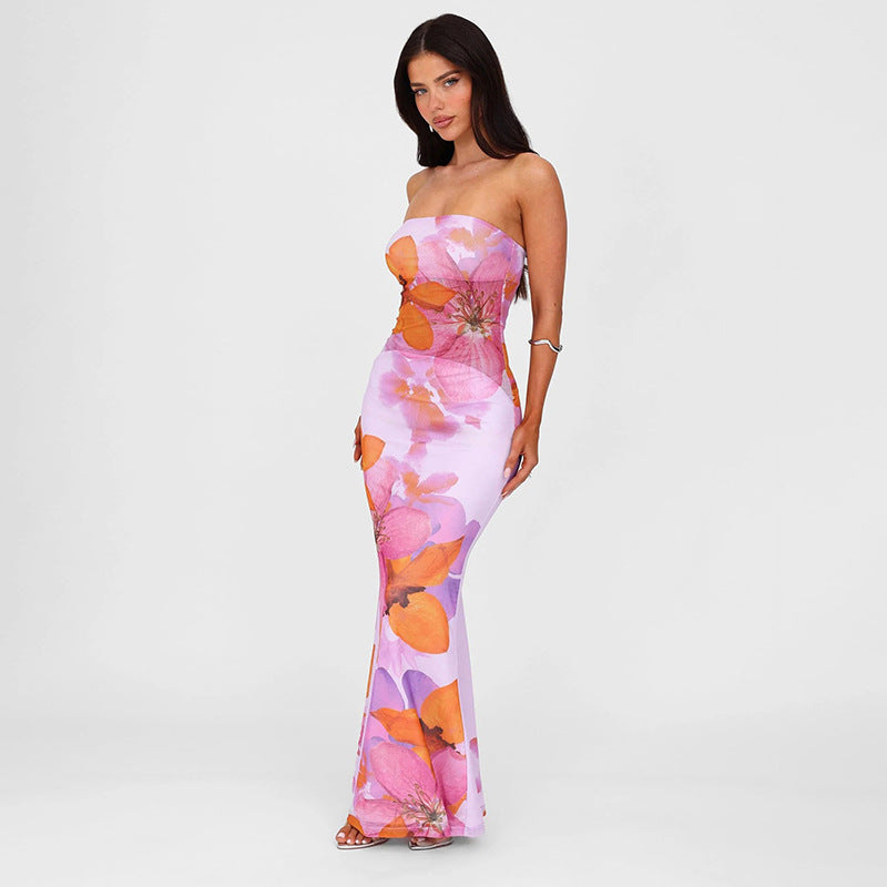 Damen Maxikleid mit floralem Print und schmalem Schnitt Sovae
