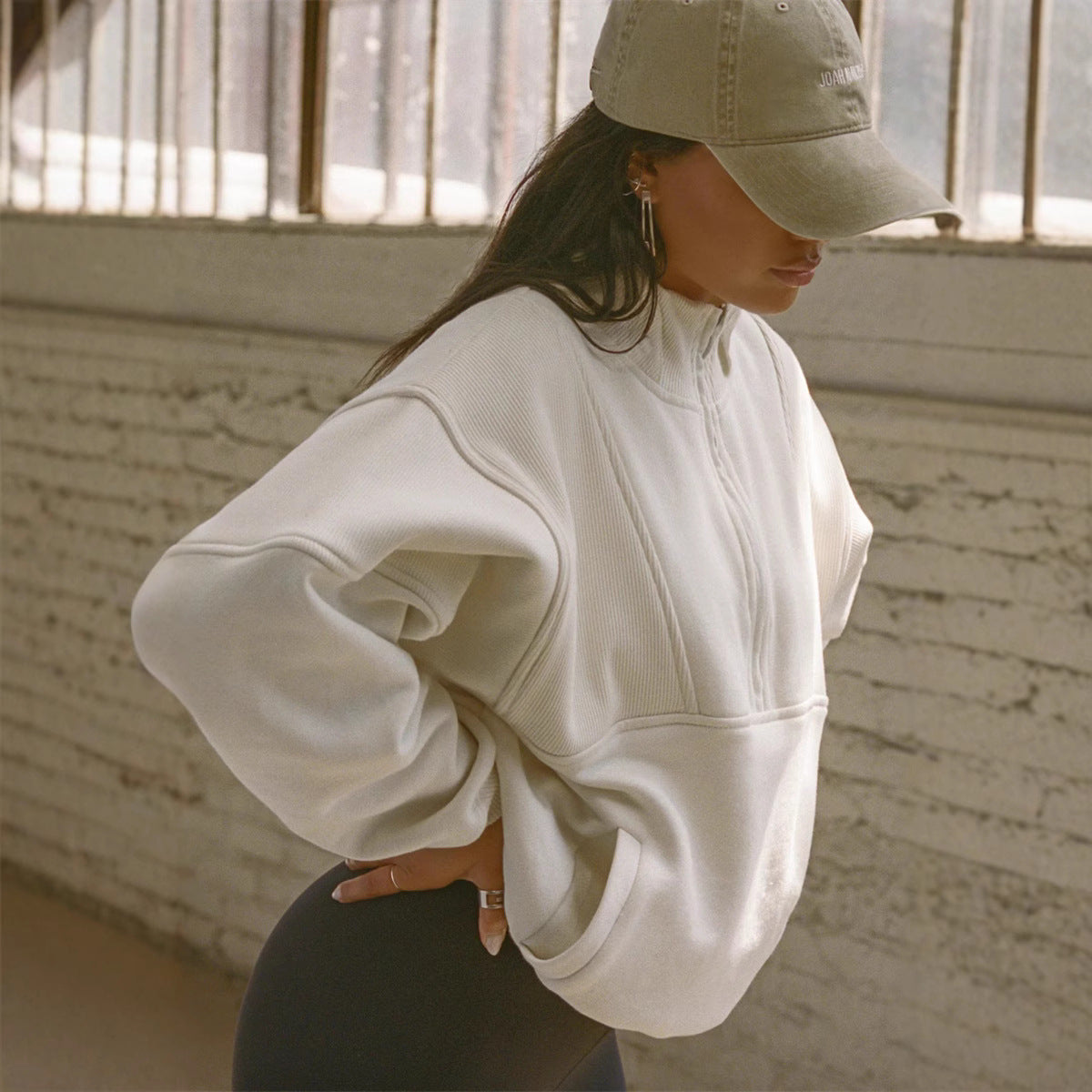 Damen bequemer Hoodie mit halbem Reißverschluss Sovae