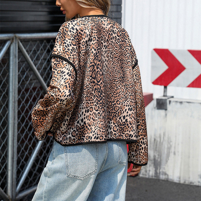 Damen Mit Leopard-Print verzierte Freizeitjacke Sovae