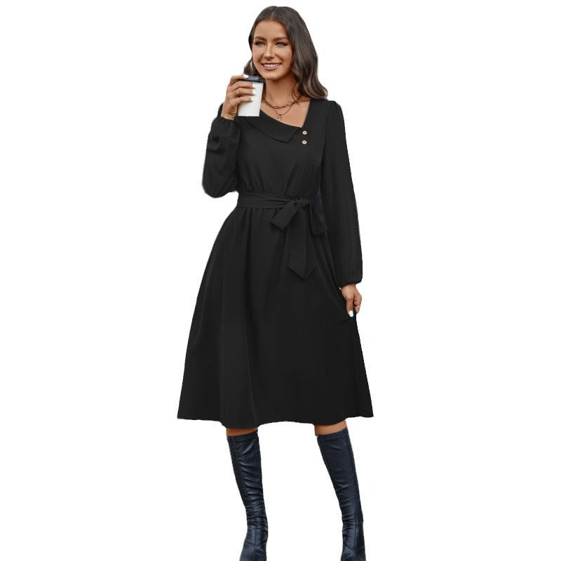 Damen Midikleid mit tailliertem Gürtel Sovae