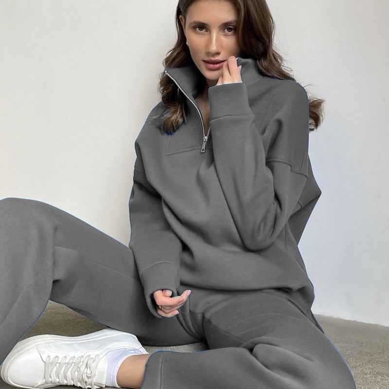 Damen lässiger Pullover mit Stehkragen und passenden Relax-Hosen Sovae