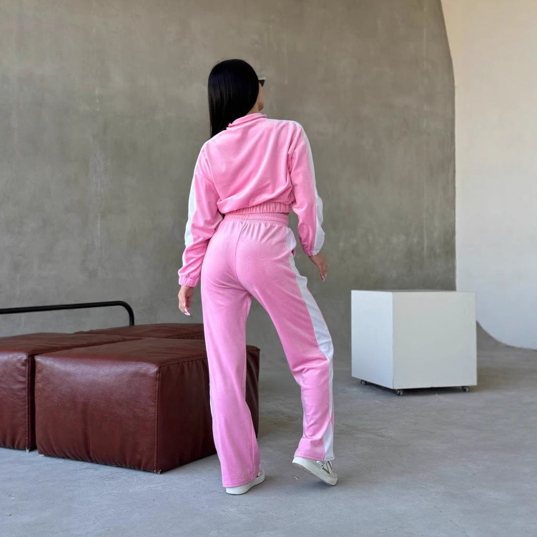 Damen sportliches Fleece-Anzug-Set mit elastischen Einsätzen Sovae