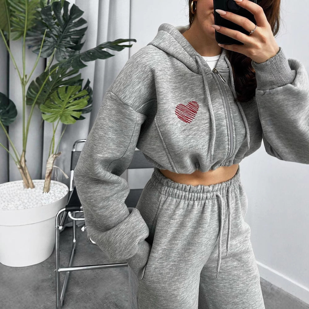 Damen Sportliches Crop-Set mit Kapuze und elastischer Taille Sovae