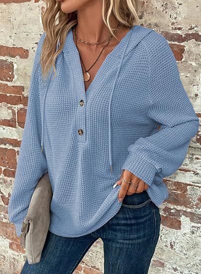 Damen Waffelstruktur Kapuzenpullover Sovae