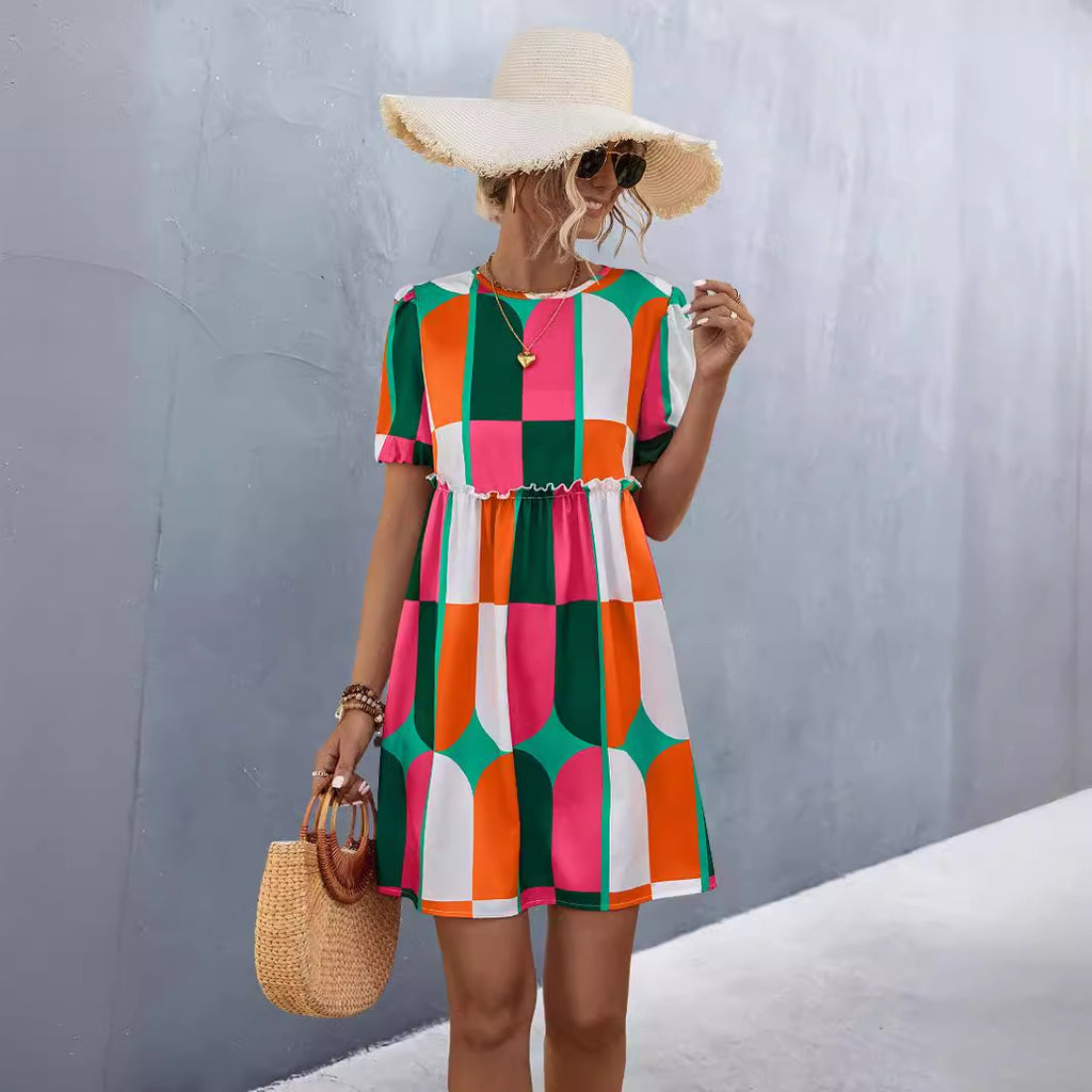 Damen Kurzarm Kleid Sovae