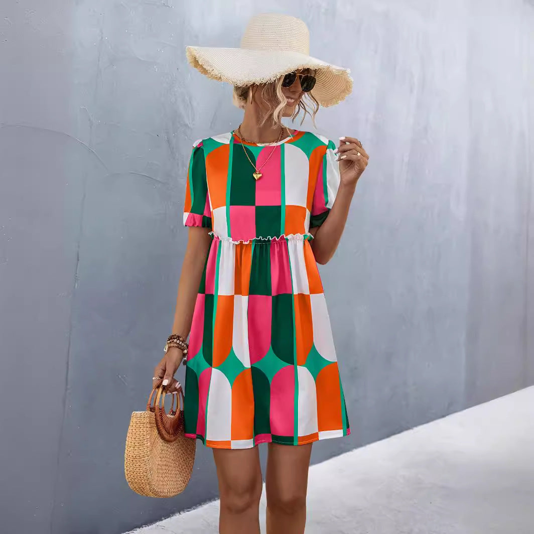 Damen Kurzarm Kleid Sovae