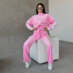 Damen sportliches Fleece-Anzug-Set mit elastischen Einsätzen Sovae