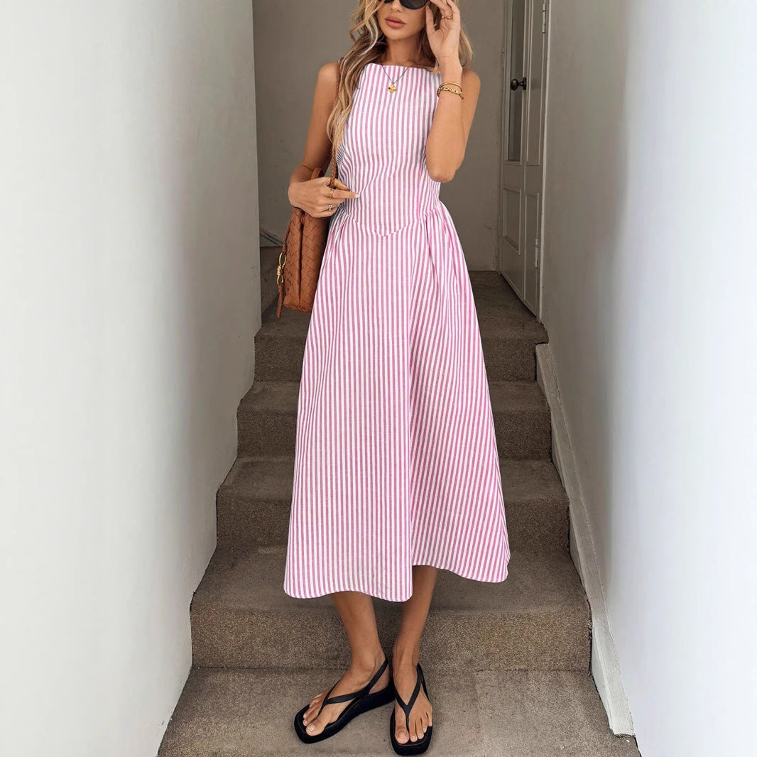 Damen Midi-Kleid mit schmalen Streifen und taillierter Silhouette Sovae