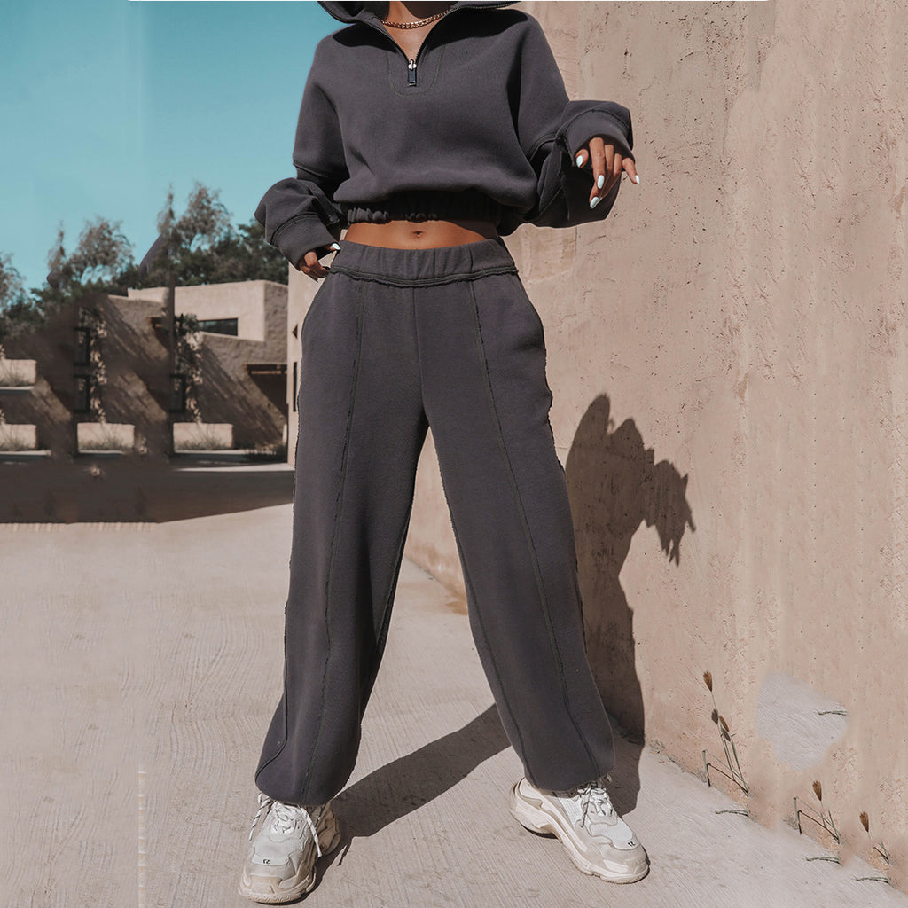 Damen lässiger Hoodie mit Reißverschluss und Rüschensaum Sovae