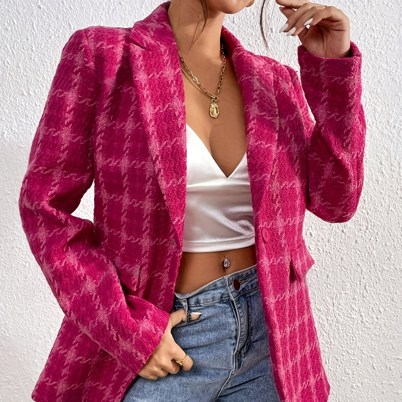 Damen strukturierter Blazer mit modischem Karo-Muster Sovae