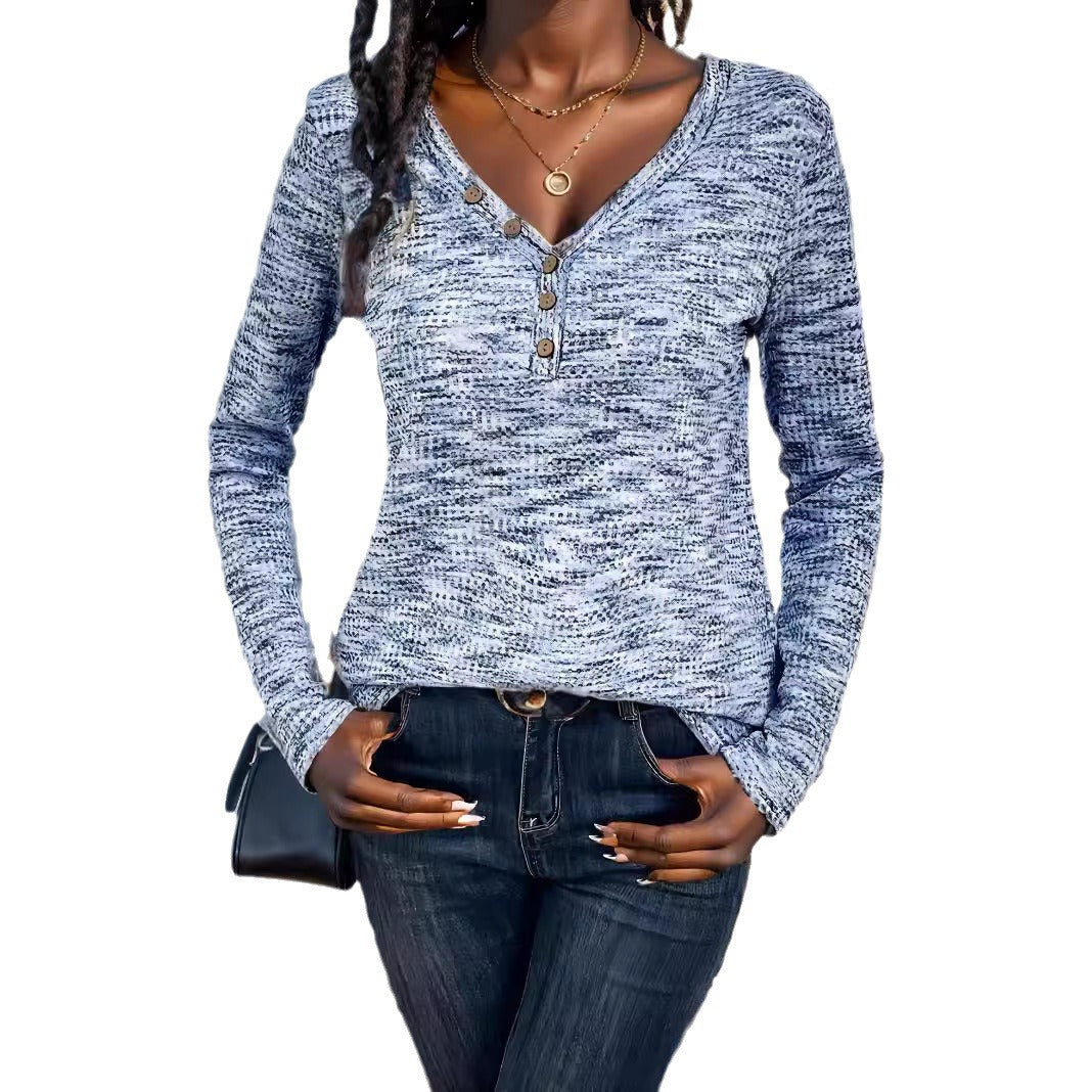 Damen Langarmshirt mit strukturiertem Design und Knopfdetails Sovae