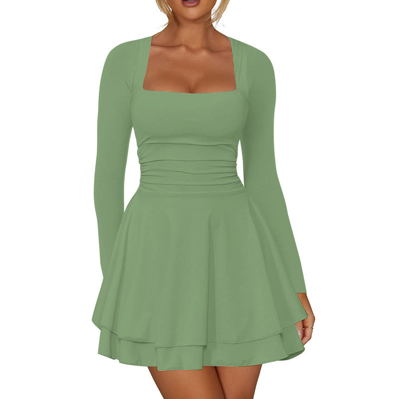 Damen Mini-Kleid mit langem Arm und verführerischem Rüschensaum Sovae