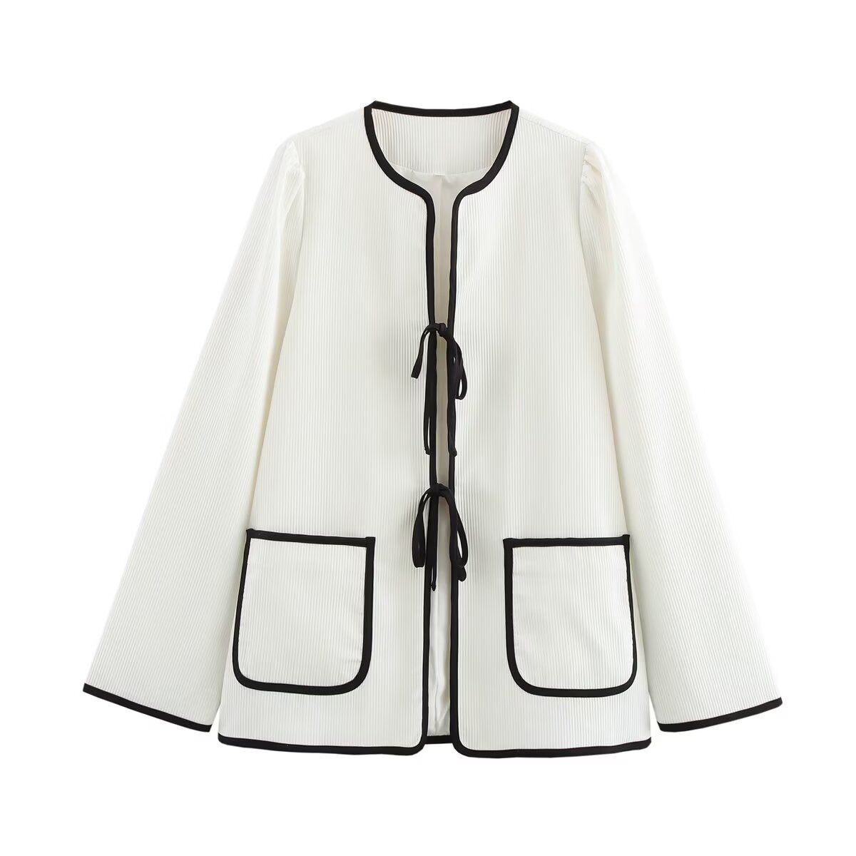 Damen gemütliche und stilvolle Jacke mit praktischen Taschen und Bindegürtel Sovae