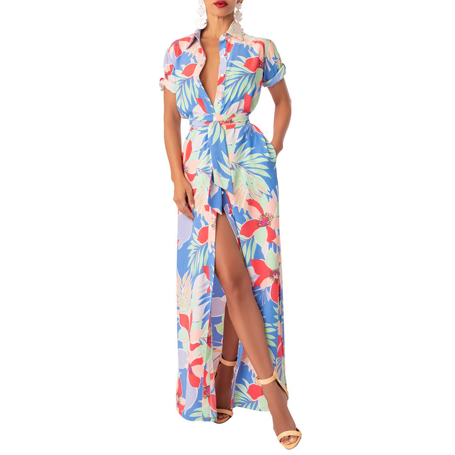 Damen Maxikleid mit elegantem Knopfverschluss und floralem Muster Sovae