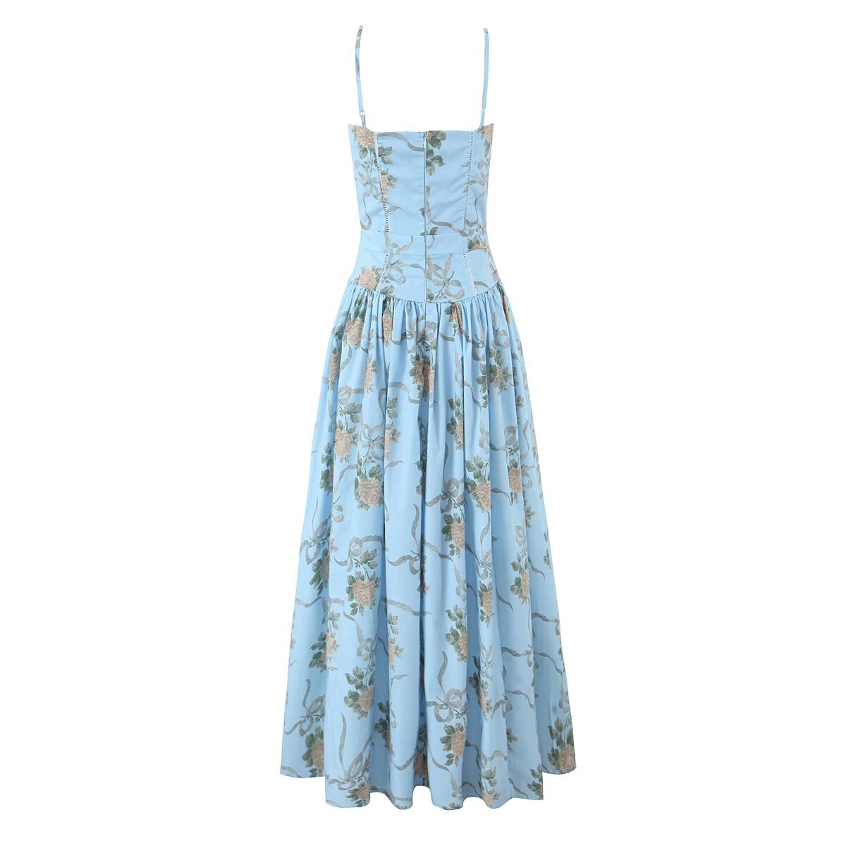 Damen Midikleid mit floralem Design und verstellbaren Spaghetti-Trägern Sovae