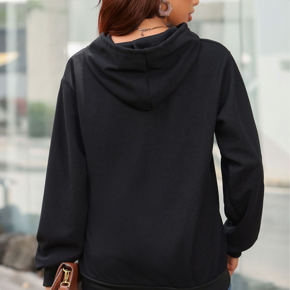 Damen lässiger Kapuzenpullover mit seitlichen Taschen Sovae