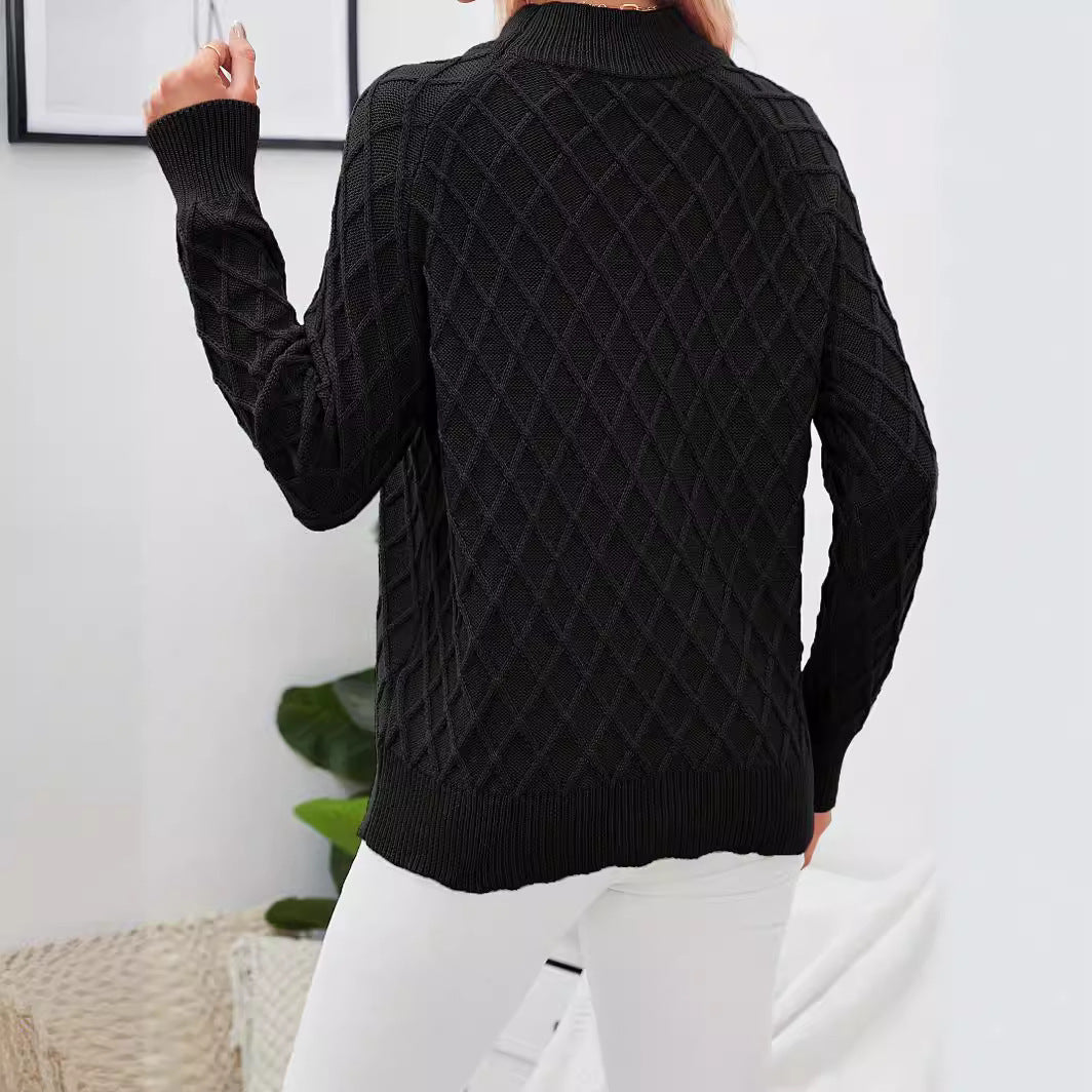 Damen stylischer Strickpullover mit Rautenmuster und hohem Kragen Sovae