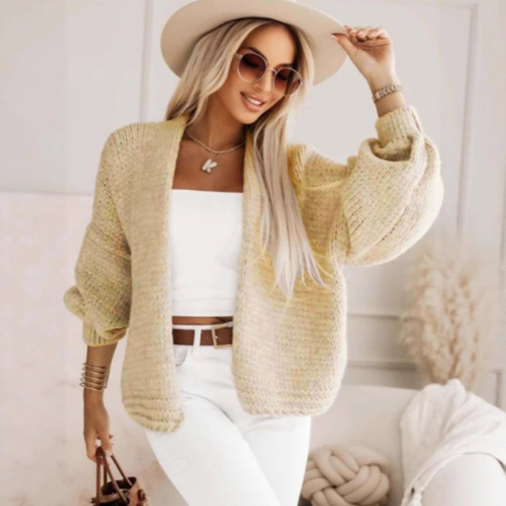 Damen stylische Strickjacke mit voluminösen Ärmeln und offenem Schnitt Sovae