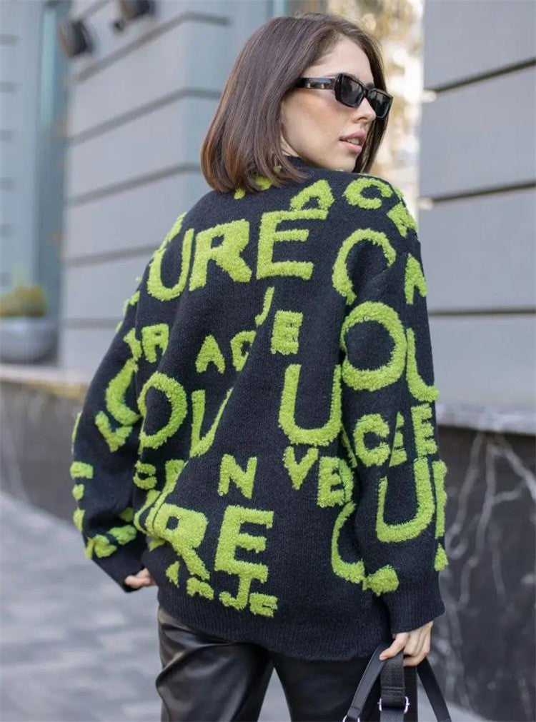 Damen Oversized Strickpullover mit auffälligem Schriftzug und lässiger Passform Sovae