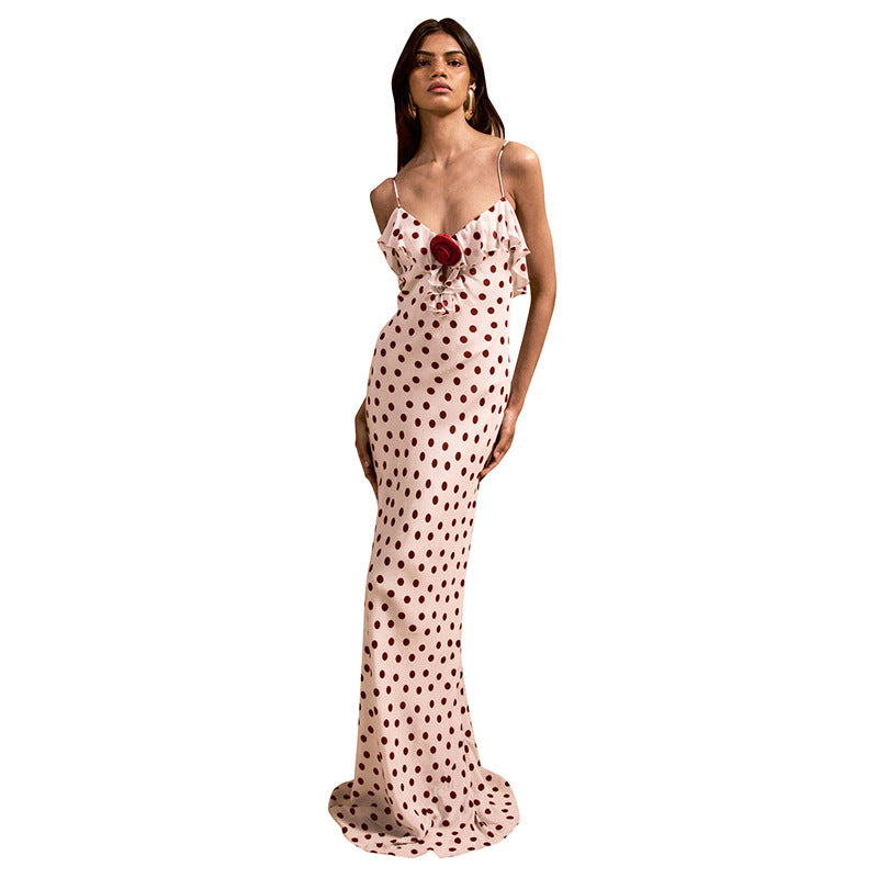 Damen Maxikleid mit voluminösem Rüsche und floraler Applikation Sovae