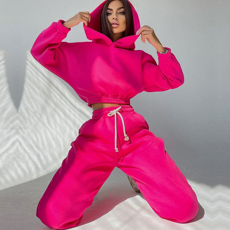Damen modisches und lässiges cropped Sweatshirt und Jogginghose Set Sovae