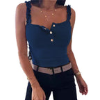 Damen Top mit Rüschendetails und Knopfleiste Sovae